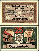 25 Pfennig "Notgeld" banknote (1921) of Schwanebeck, Germany.