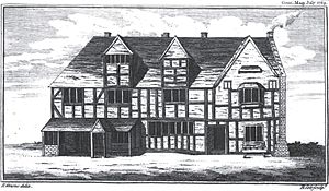 The restoration was based upon this engraving, first published in The Gentleman's Magazine in July 1769. Benjamin Cole engraving after a drawing by Richard Greene. Shakespeare's birthplace 1769.jpg