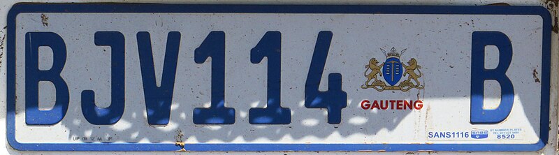 File:South Africa - Gauteng police license plate BJV114-B.jpg