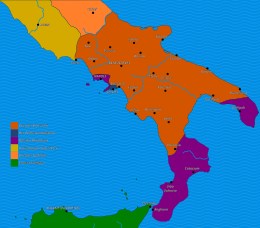 Sudul Italiei Înainte de 851 d.Hr. și Benevento în măsura sa maximă.svg