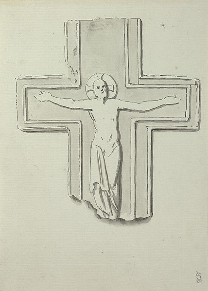 File:St Sepulchre Church Northampton stone cross by Samuel Hieronymus Grimm 1773.jpg