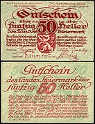 50 Heller Notgeld banknote (1920) of the Austrian state Styria