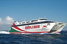 The HSC Tanger Jet II is a catamaran that provides ferry service between Tanger and Tarifa. She is the largest and fastest ferry in the Mediterranean Sea. Tanger Jet II 2.jpg