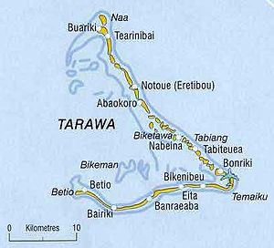 Bairiki est la plus méridionale des îles du sud de Tarawa reliées par des barrages