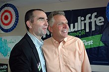 Northam ran for lieutenant governor as Terry McAuliffe's running mate. Terry McAuliffe and Ralph Northam.jpg