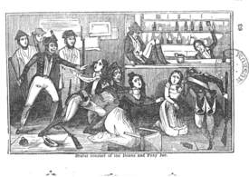 "Brutal conduct of the Doans and Foxy Joe" from Annals of the Revolution; or, a History of the Doans The Doans Gang Illustration From Annals Of The Revolution Or A History Of The Doans By H.K. Brooke 1843 Page 63 IV.png
