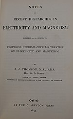 Title page to Notes on Recent Researches in Electricity and Magnetism (1893)