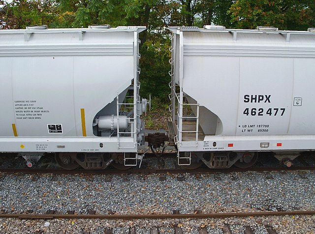 A covered hopper with SHPX markings