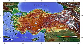 Гіпсометрична карта Туреччини