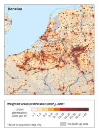 De Vlaamse ruit heeft een hoge graad van ruimtelijke versnippering of urban sprawl.