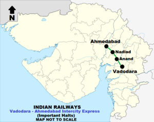 Vadodara - Ahmedabad Intercity Express Peta Rute.png