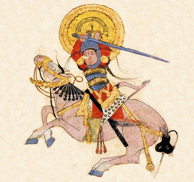 Anatolian Seljuk horseman, in Varka and Golshah, mid-13th century miniature (detail), Konya, Sultanate of Rum.