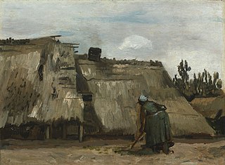 Une paysanne creusant devant son chalet