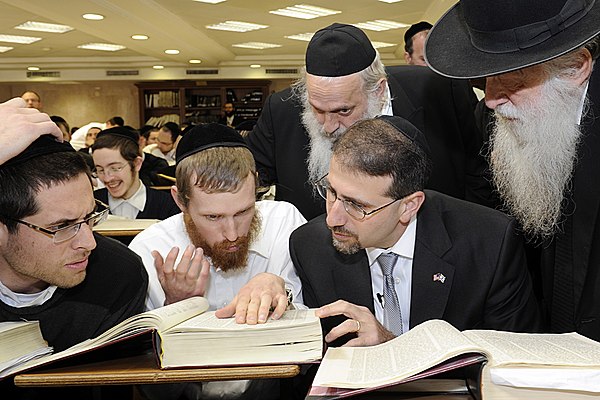 Students in the Mir Yeshiva, Jerusalem, studying Talmud as a chavrusa