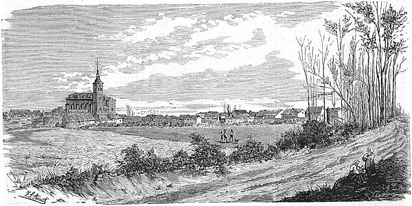 Engraving of Getafe published in 1878 in La Academia: revista de la cultura hispano portuguesa, latino-Americana.