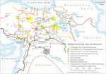 Karte: Routen, Fluchtwege, vorübergehende Sammelplätze und Konzentrationsorte der armenischen Deportierten 1915 bis 1917