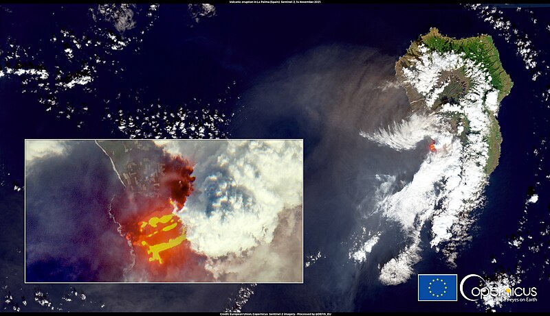 File:Volcanic Eruption on La Palma, new image from 14 November (Copernicus).jpg