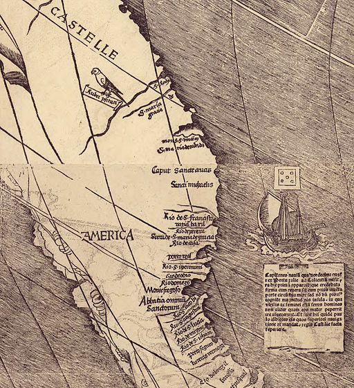 Waldseemuller map closeup with America
