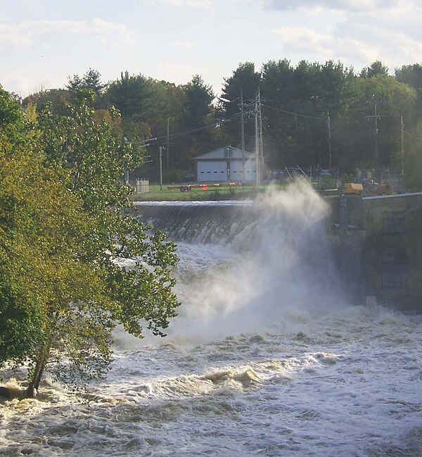 Dam, falls and NYSEG power station at Walden, seen here after heavy rainfall in October 2005