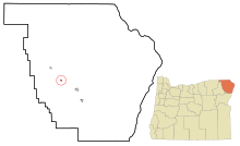 Wallowa County Oregon Beépített és be nem épített területek Lostine Highlighted.svg