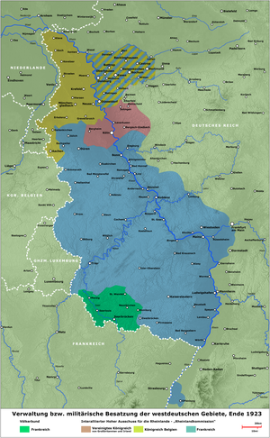 Saksan hallitut ja miehitetyt alueet.  1923