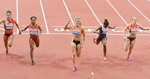 The finish of the final. Women's 60 Metres Prague 2015.jpg