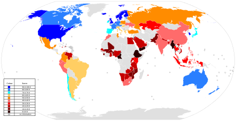 A global map of the Web Index for countries in 2014