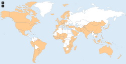 The 112 countries containing member associations of the International Confederation of Midwives (ICM) in 2017 Worldwide Midwives.png