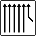 Zeichen 550–28 Zusammen­führungs­tafel – an durchgehender Strecke – fünfstreifig plus einstreifig von rechts