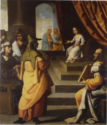 Jesús entre los doctores (1629) 125 x 104 cm. Museo de Bellas Artes de Sevilla. Procedente del Convento de la Trinidad. Delenda lo atribuye al Maestro de Besançon.