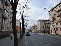 Вид улицы в районе перекрёстка с ул. Свердлова (дома №9, №18)