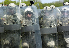 1144th Transportation Battalion soldiers conduct training in riot gear 1144 Transportation BN training.jpg