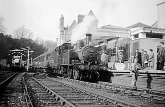 A railtour at Cirencester Town station in 1964 1472 at Cirencester Town station (1964).jpg