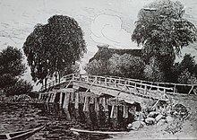 Die Klappbrücke wurde später durch diese Holzbrücke ersetzt, sie stand ca. 1855–1890