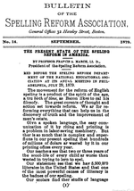 Un boletín de 1879 de la US Spelling Reform Association, escrito principalmente con la ortografía reformada.