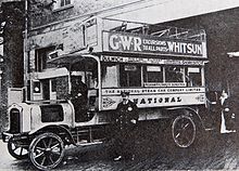 National Steam car Co Ltd ran steam buses in London from 2 Nov 1909 to 18 Nov 1919 1913 paraffin fired National Steam Car Co Ltd bus at Nunhead Garage..jpg