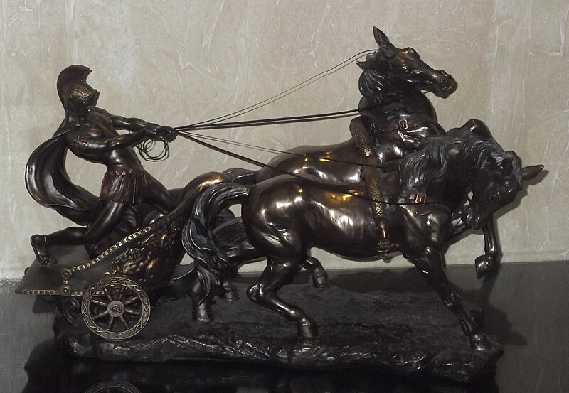 File:2-HORSE DRAWN CHARIOT & Roman Charioteer Bronze Sculpture.JPG