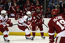 Miami facing off against the Wisconsin Badgers in 2013. 2013 01 18 Mens Hockey vs Miami (36) (8396156608).jpg