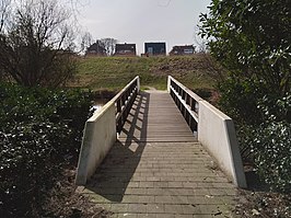 Brug 1875 met op de achtergrond dijk van Ringvaart Haarlemmermeer en bebouwing aan de overzijde van de ringvaart (februari 2021)