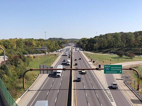 I-276/Pennsylvania Turnpike eastbound at the Interstate 476/Pennsylvania Turnpike Northeast Extension in Montgomery County