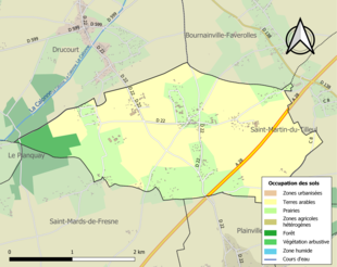 Barevná mapa znázorňující využití půdy.