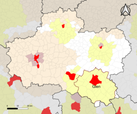 Localização da área de atração de Gien no departamento de Loiret.