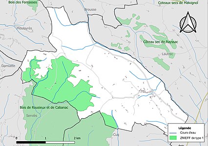 Carte de la ZNIEFF de type 1 sur la commune.