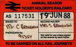 Pre-APTIS version of the Annual Season Ticket Holder's Railcard, issued for one year from June 1987. AST-H Railcard (Pre-APTIS).JPG