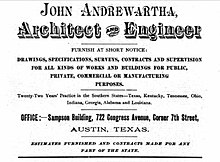 Реклама для Джона Эндрюарта, 1887 г., Остин, Техас, City Directory.jpg