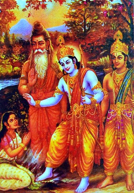 Rama touches the stone by his foot, which turns to Ahalya