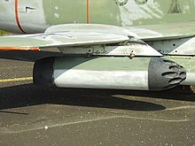 A Matra Type 116M rocket launcher mounted on a G.91 on display at the Luftwaffenmuseum der Bundeswehr, Berlin