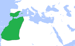 The Almoravid empire (green) at its greatest extent, c. 1120.