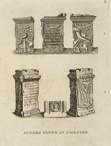 Ancient Altars found at Chester, from Pennant's, A tour in Wales, 1778 Altars found at Chester 02706.jpg