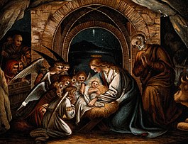 Angels pray at the birth of Christ, nativity Wellcome V0034629.jpg